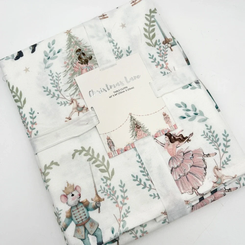 Christmas Lane Table Cloth 60 x 84 Whimsy Nutcracker Ballerina Holiday Decor NEW